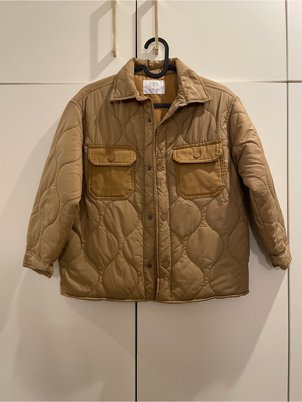 Zara kids Quilted Tan Shirt Jacket with Chest Pockets